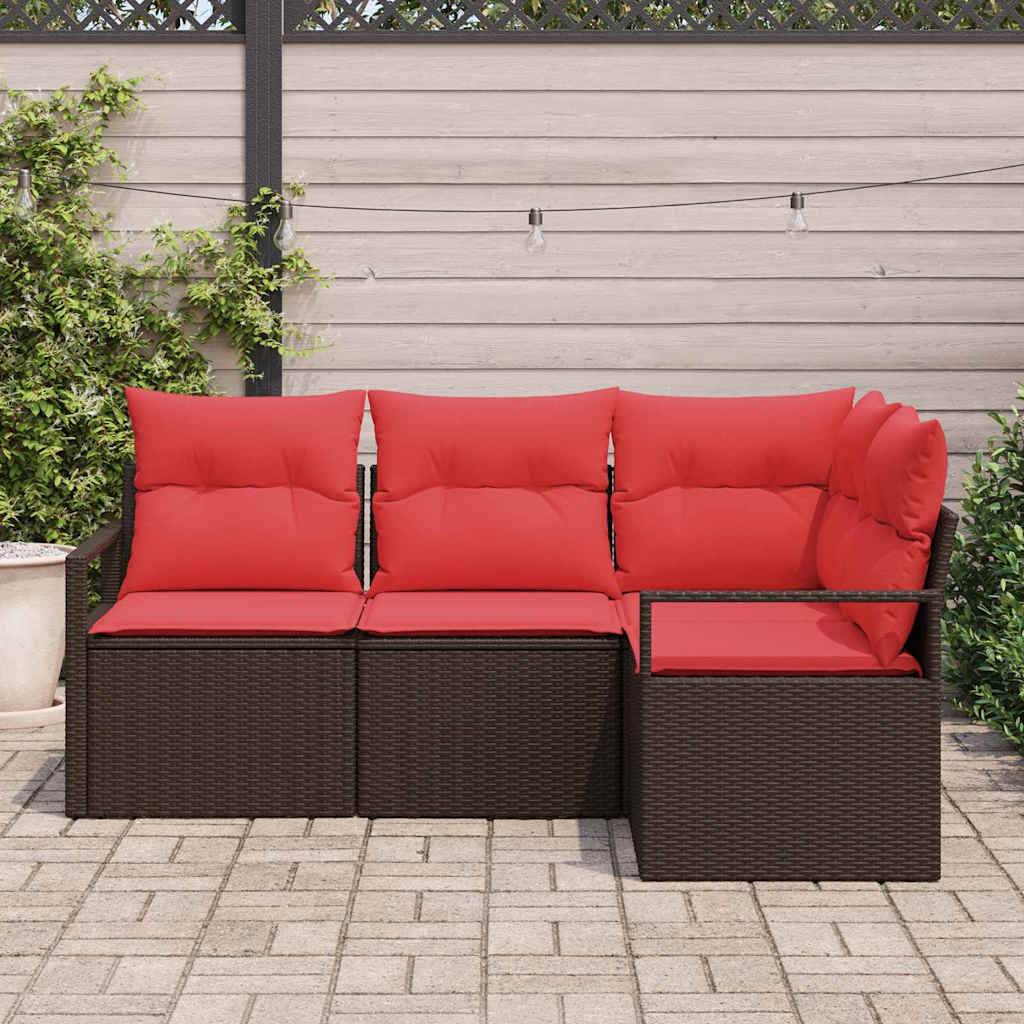vidaXL Gartensofa-set mit Kissen 4 pcs Braun und Rot Poly-Rattan