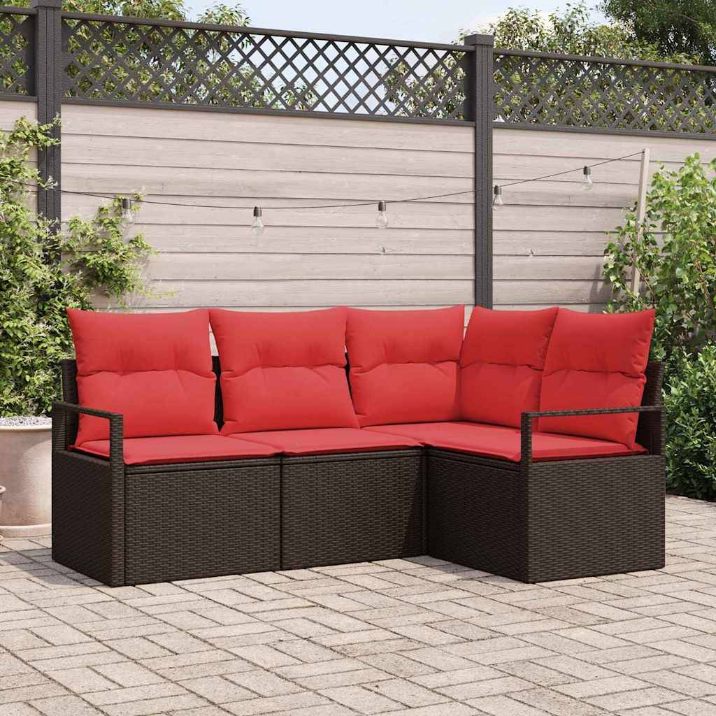 vidaXL Gartensofa-set mit Kissen 4 pcs Braun und Rot Poly-Rattan