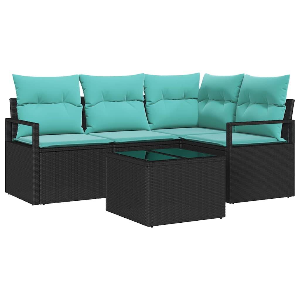 vidaXL Sofa Set mit Kissen 5 pcs Schwarz Poly Rattan