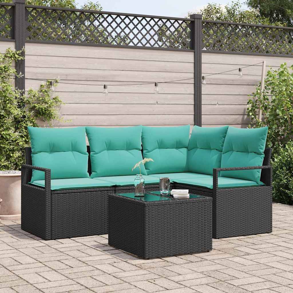 vidaXL Sofa Set mit Kissen 5 pcs Schwarz Poly Rattan