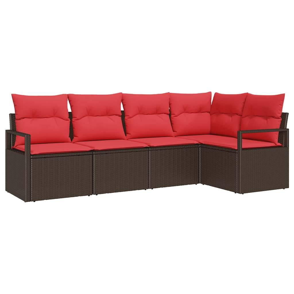 vidaXL Sofa Set 5 pcs Braun Poly-Rattan