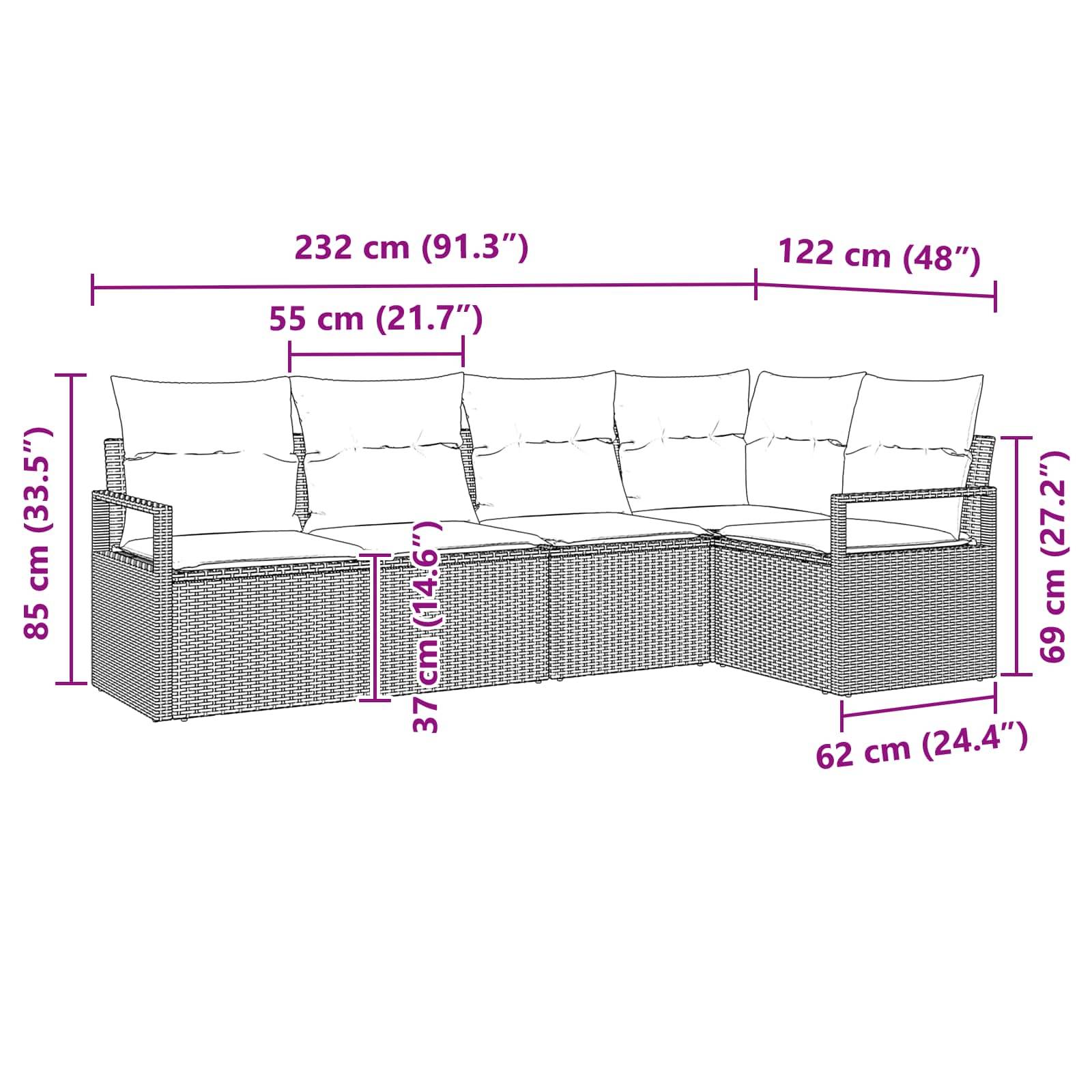 vidaXL Sofa Set 5 pcs Braun Poly-Rattan