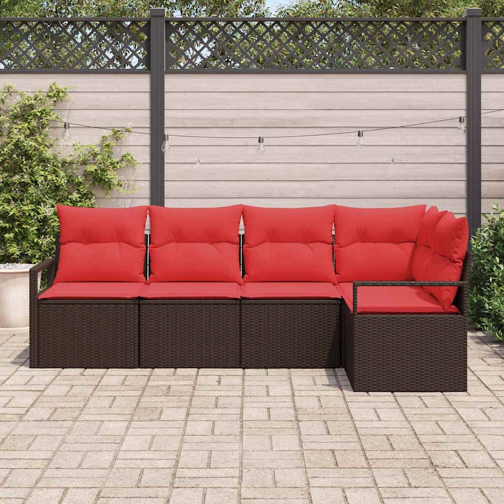 vidaXL Sofa Set 5 pcs Braun Poly-Rattan