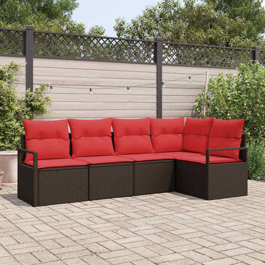 vidaXL Sofa Set 5 pcs Braun Poly-Rattan