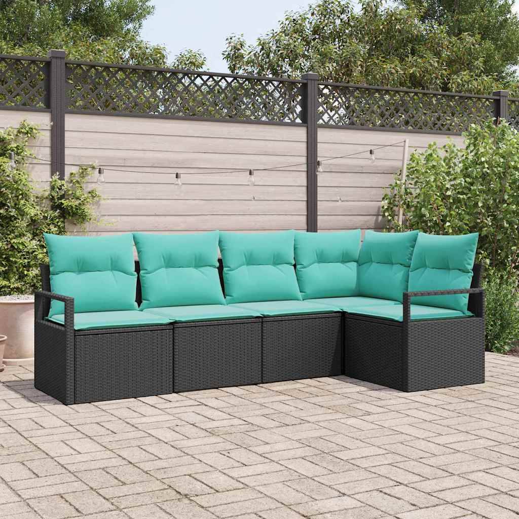 vidaXL Sofa Set 5 pcs Schwarz Poly-Rattan