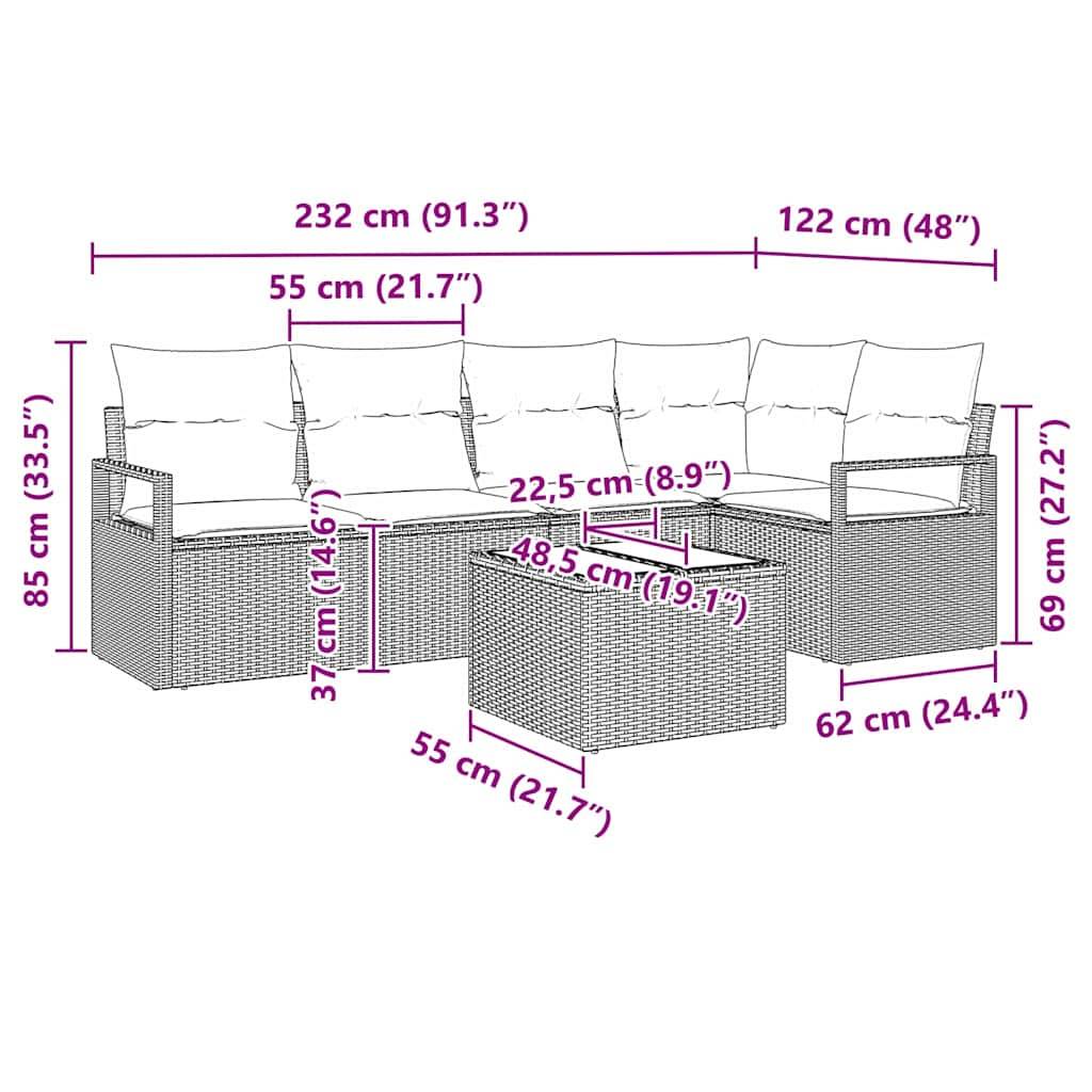 vidaXL Sofa Set 6 pcs Braun Poly-Rattan