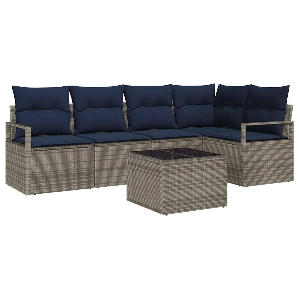 vidaXL Sofa Set mit Kissen Grau Poly Rattan