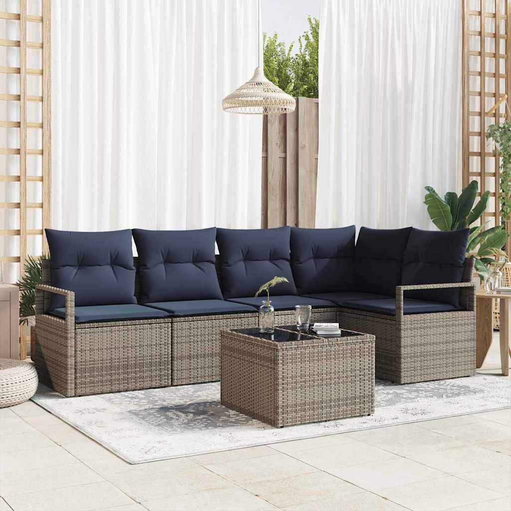 vidaXL Sofa Set mit Kissen Grau Poly Rattan