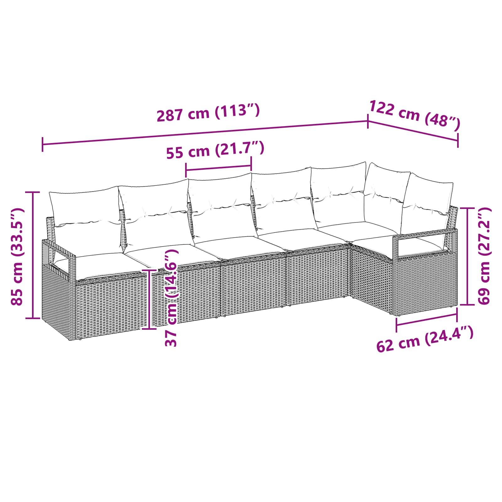 vidaXL Sofa Set mit Kissen Braun Poly Rattan