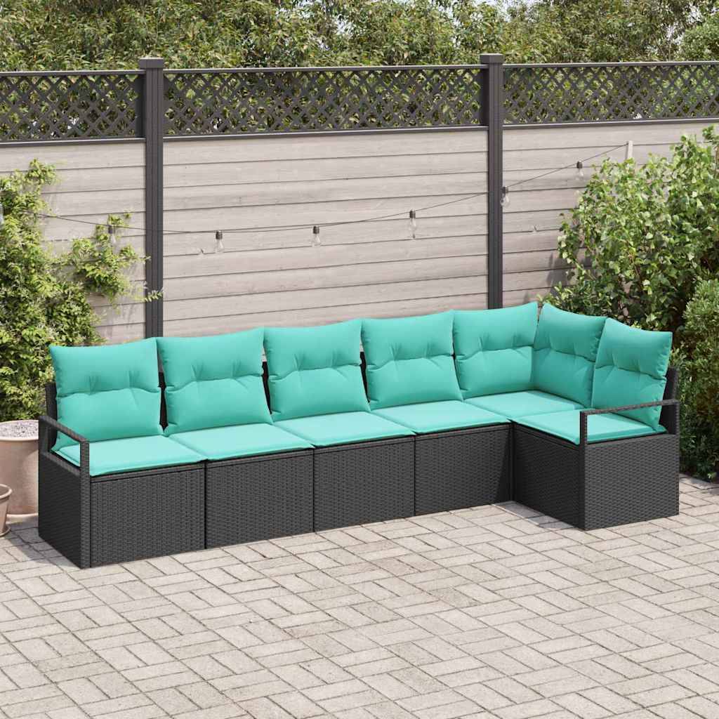 vidaXL Sofa Set mit Kissen Schwarz Poly Rattan