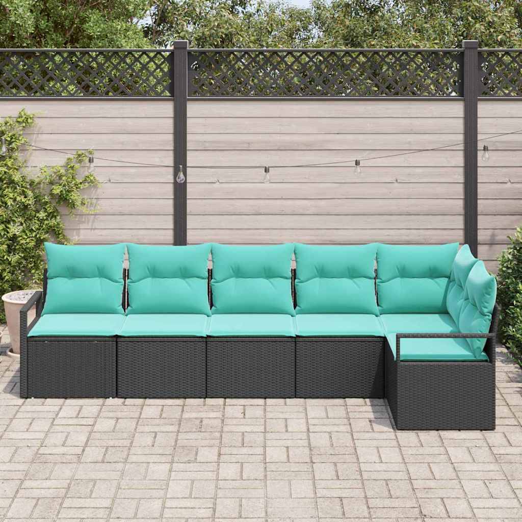 vidaXL Sofa Set mit Kissen Schwarz Poly Rattan