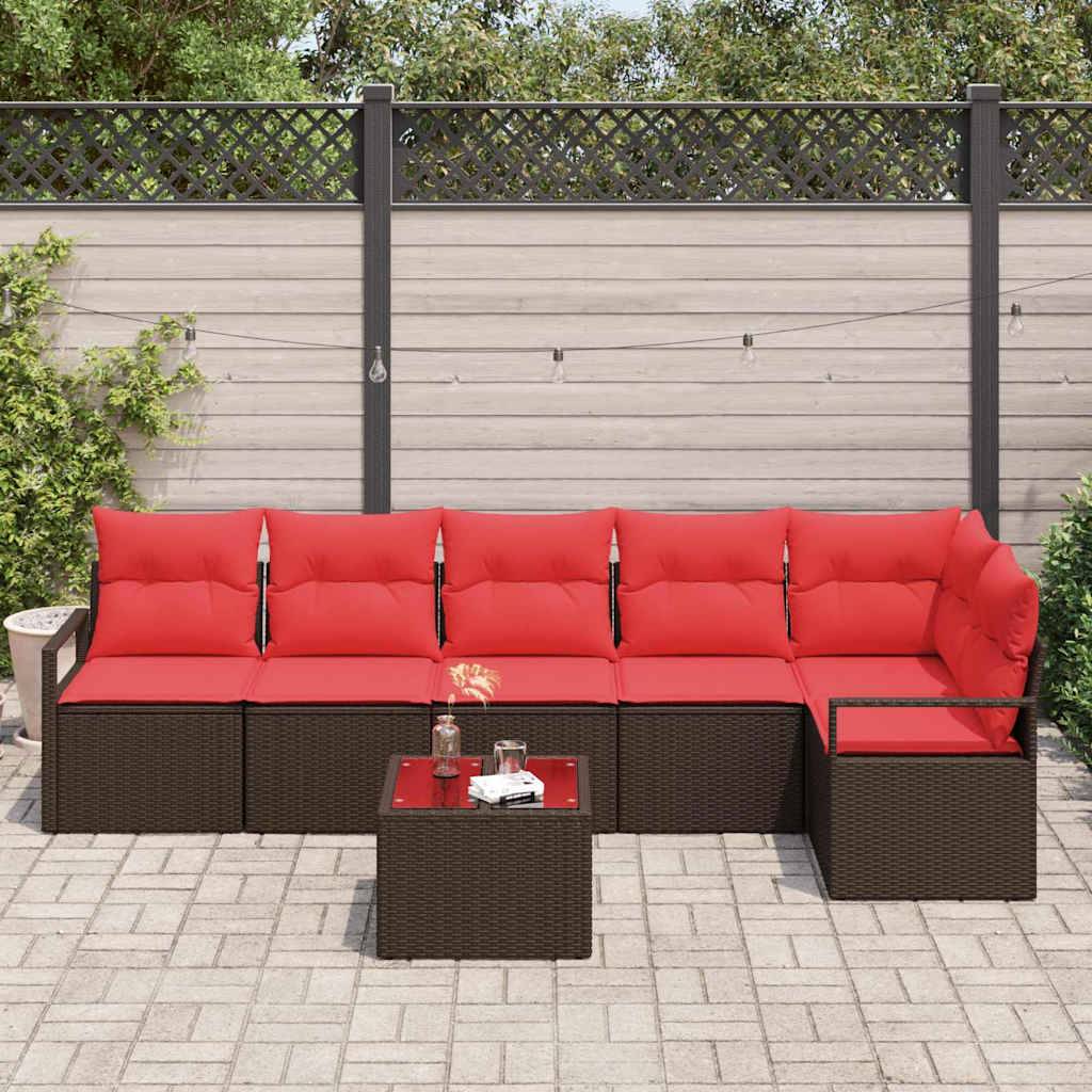 vidaXL Sofa Set 7 pcs Braun Poly-Rattan