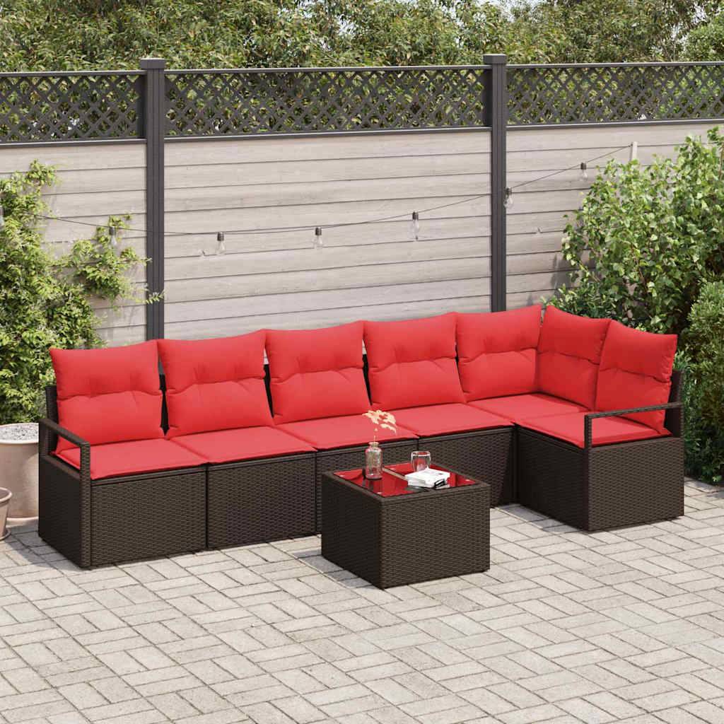 vidaXL Sofa Set 7 pcs Braun Poly-Rattan