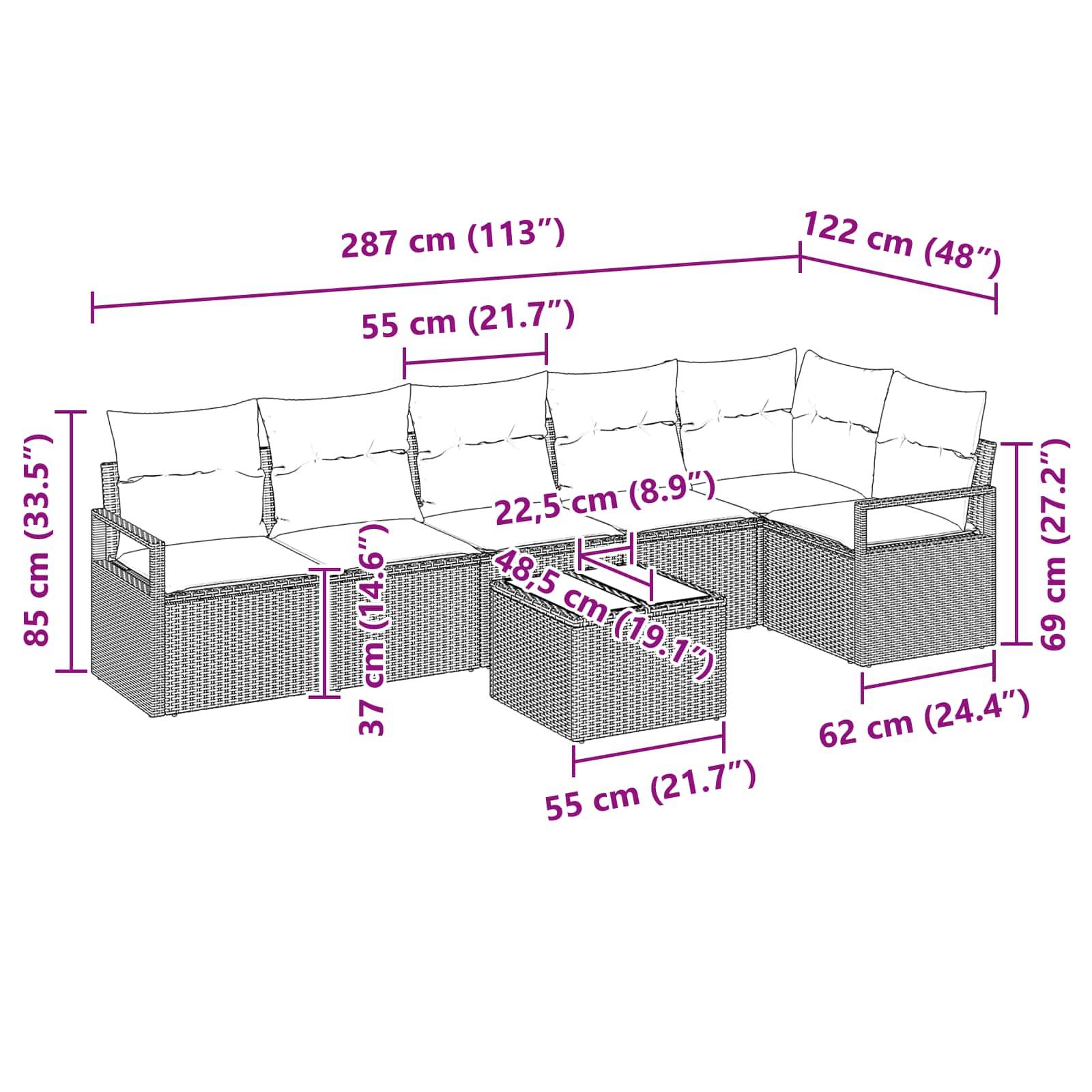 vidaXL Sofa Set 7 pcs Braun Poly-Rattan