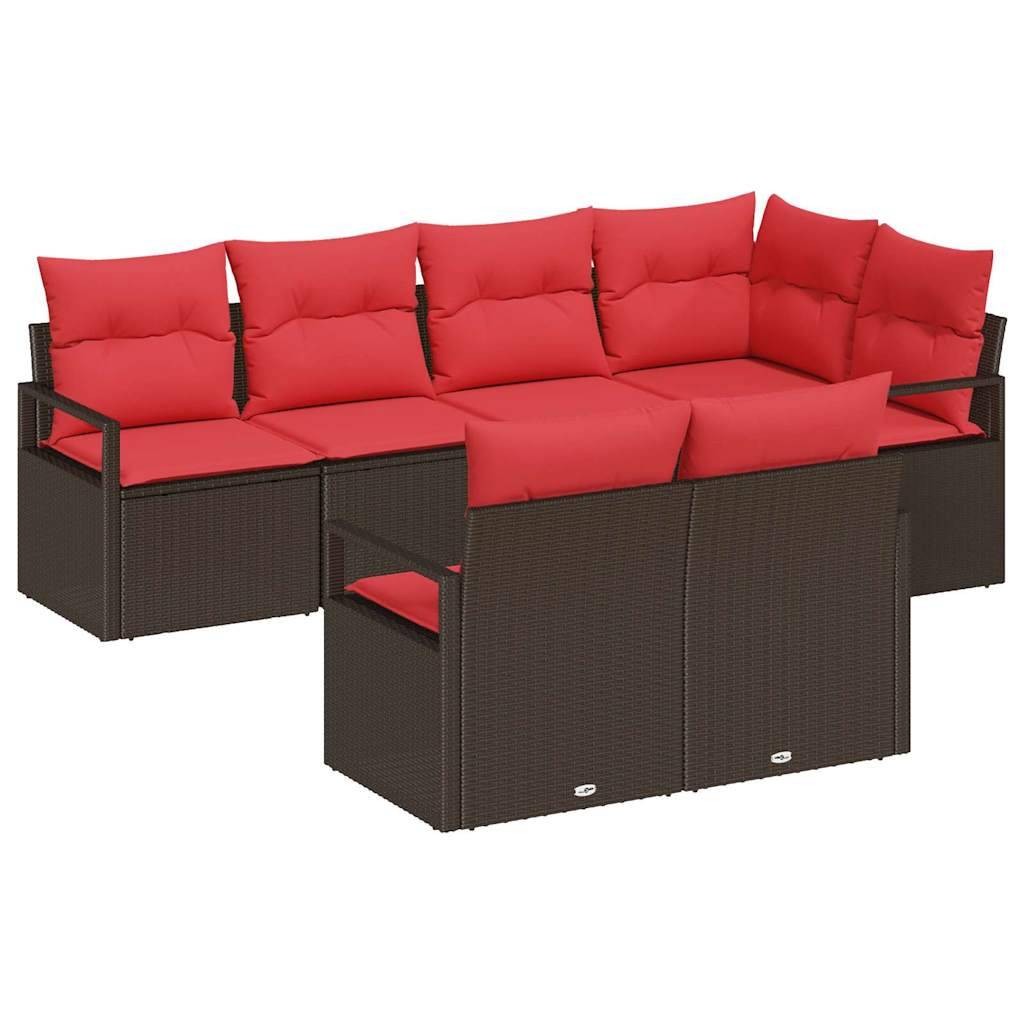 vidaXL Sofa Set 7 pcs Braun Poly-Rattan