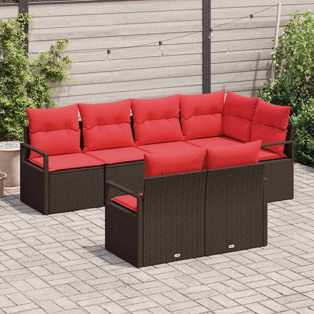 vidaXL Sofa Set 7 pcs Braun Poly-Rattan
