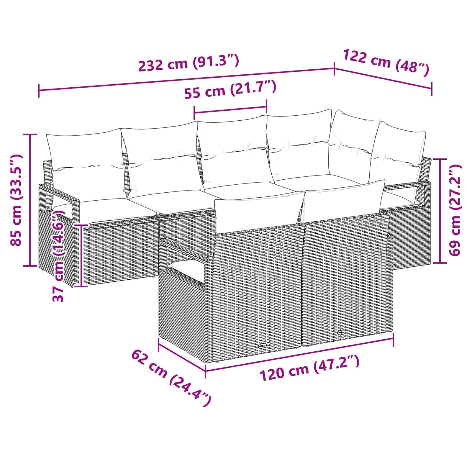 vidaXL Sofa Set 7 pcs Braun Poly-Rattan