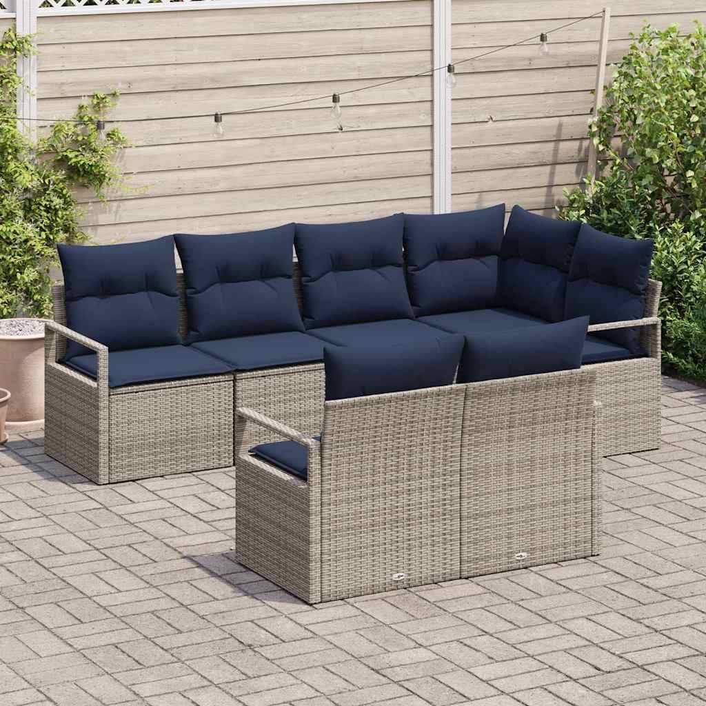 vidaXL Sofa Set mit Kissen 7 pcs Grau Poly Rattan