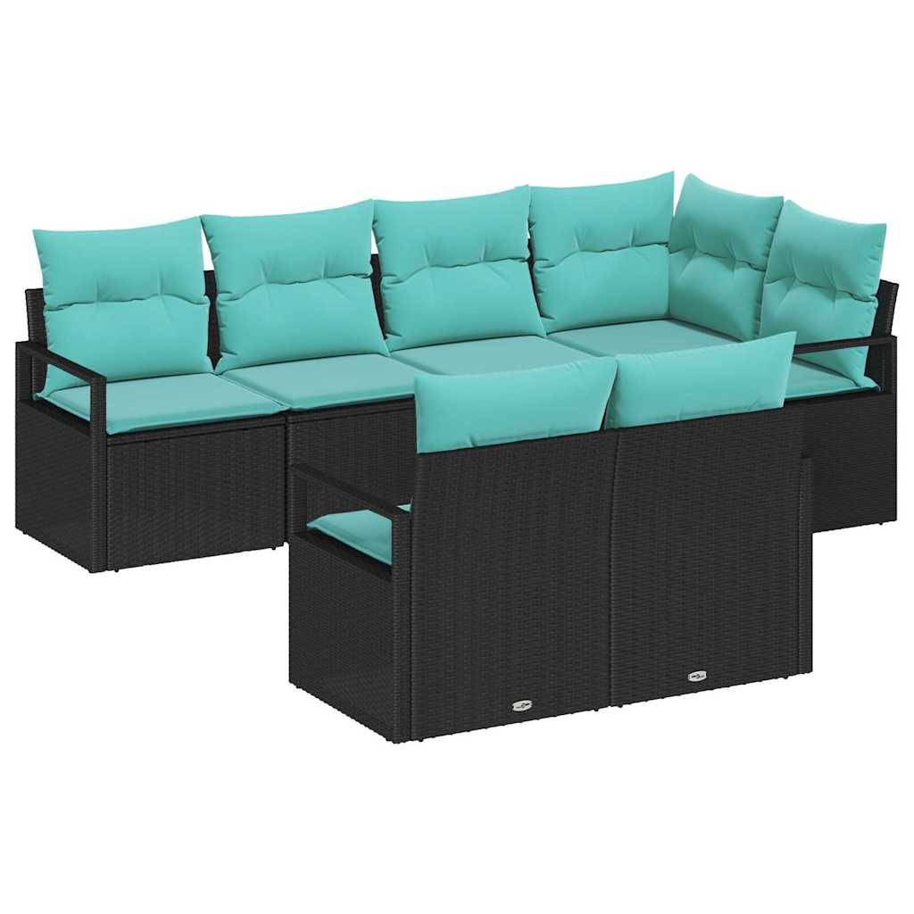 vidaXL Sofa Set mit Kissen 7 pcs Schwarz Poly Rattan