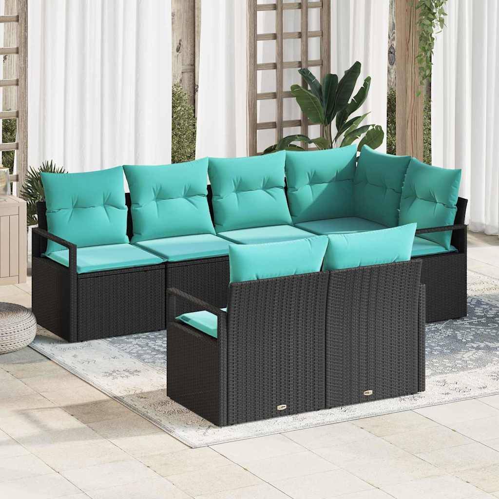 vidaXL Sofa Set mit Kissen 7 pcs Schwarz Poly Rattan