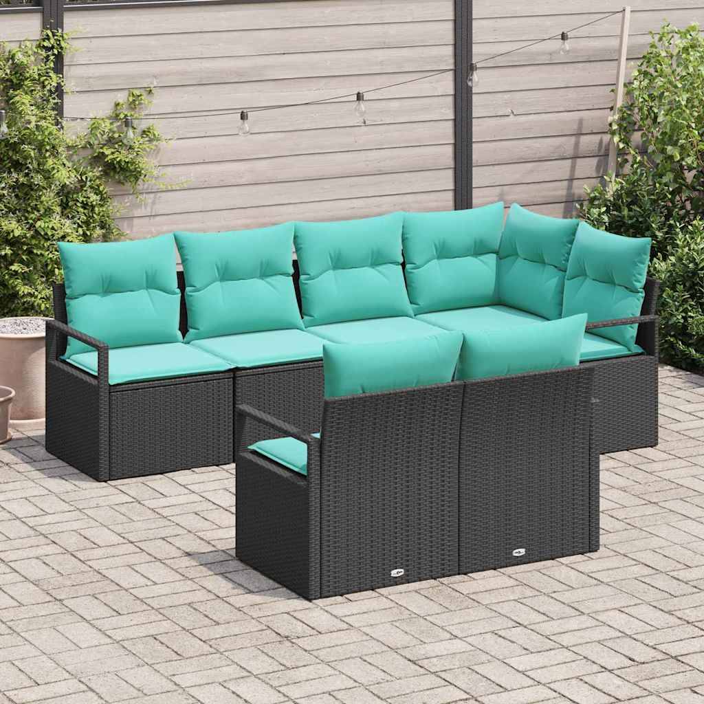 vidaXL Sofa Set mit Kissen 7 pcs Schwarz Poly Rattan