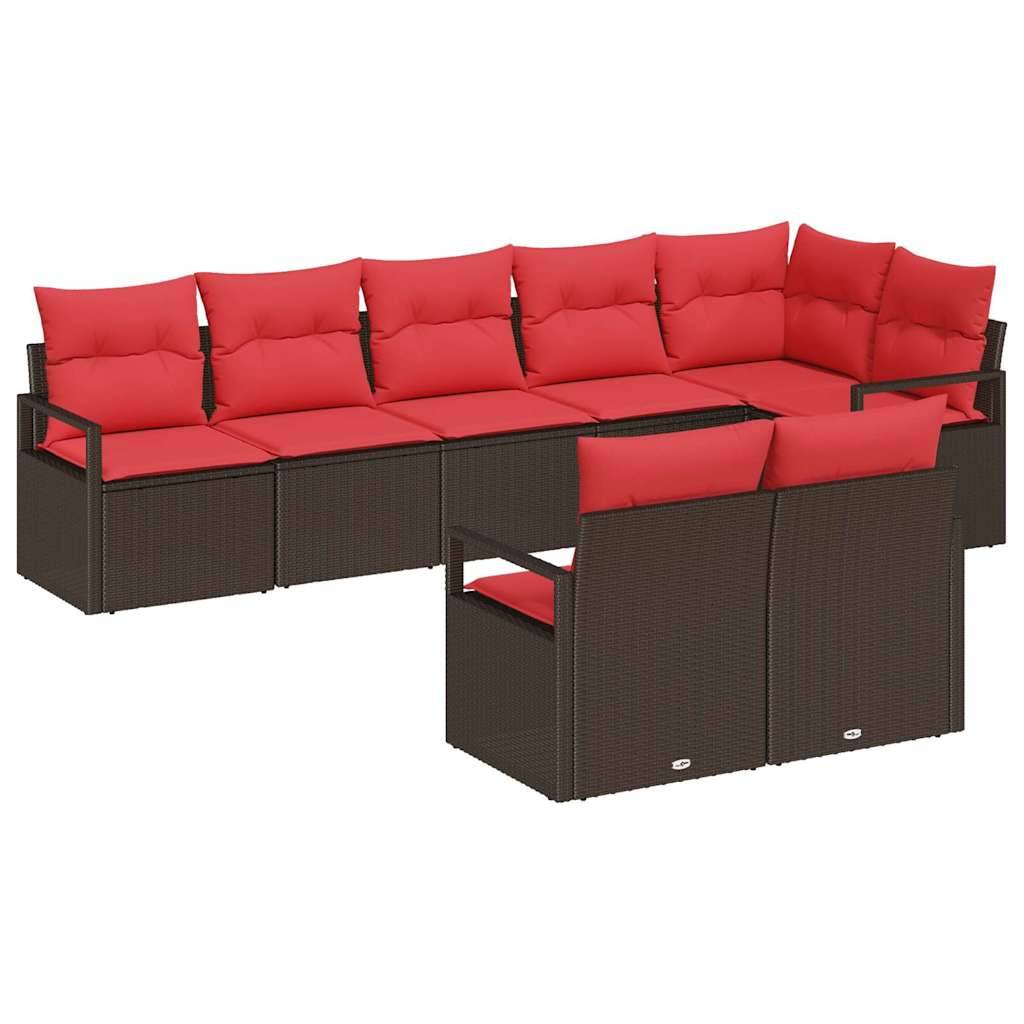vidaXL Sofa Set mit Kissen 8 pcs Braun Poly Rattan