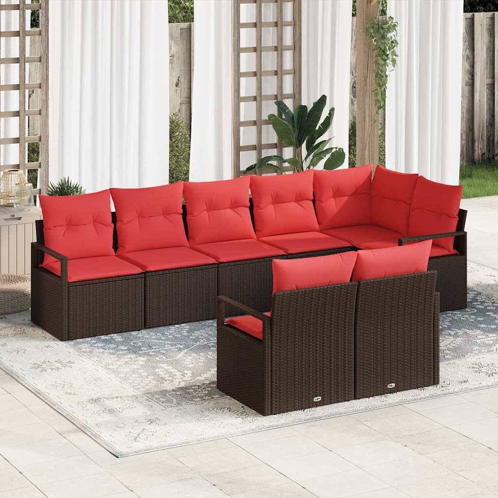vidaXL Sofa Set mit Kissen 8 pcs Braun Poly Rattan