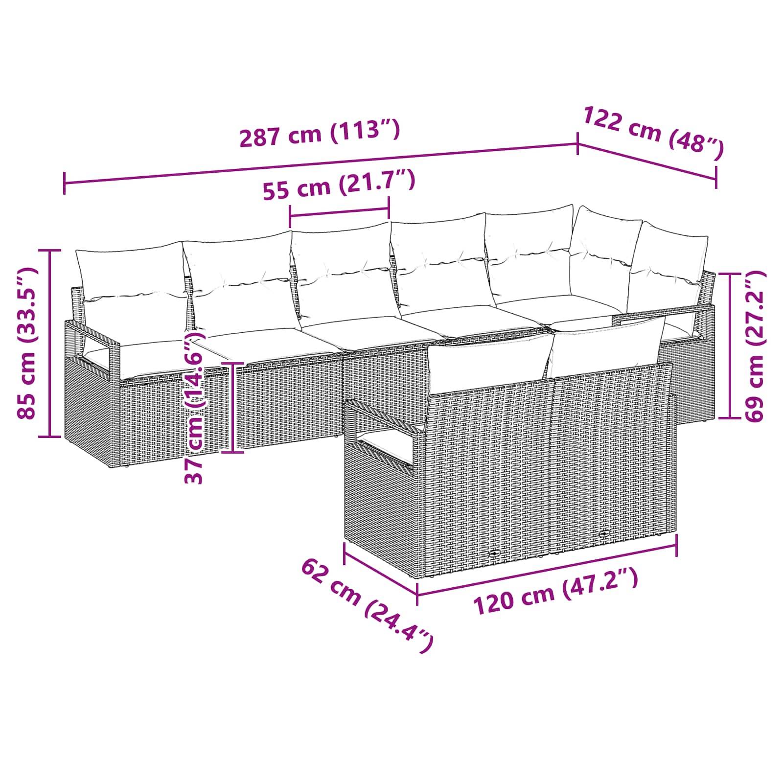 vidaXL Sofa Set mit Kissen 8 pcs Braun Poly Rattan