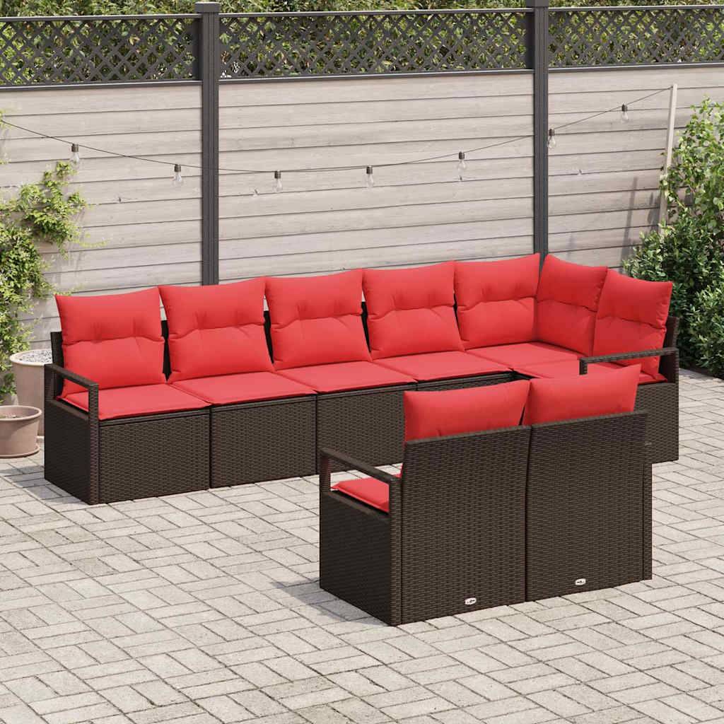 vidaXL Sofa Set mit Kissen 8 pcs Braun Poly Rattan