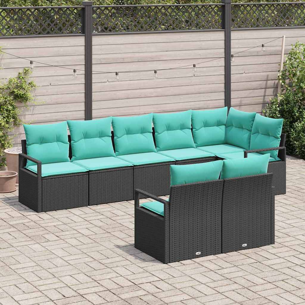 vidaXL Sofa Set mit Kissen 8 pcs Schwarz Poly Rattan