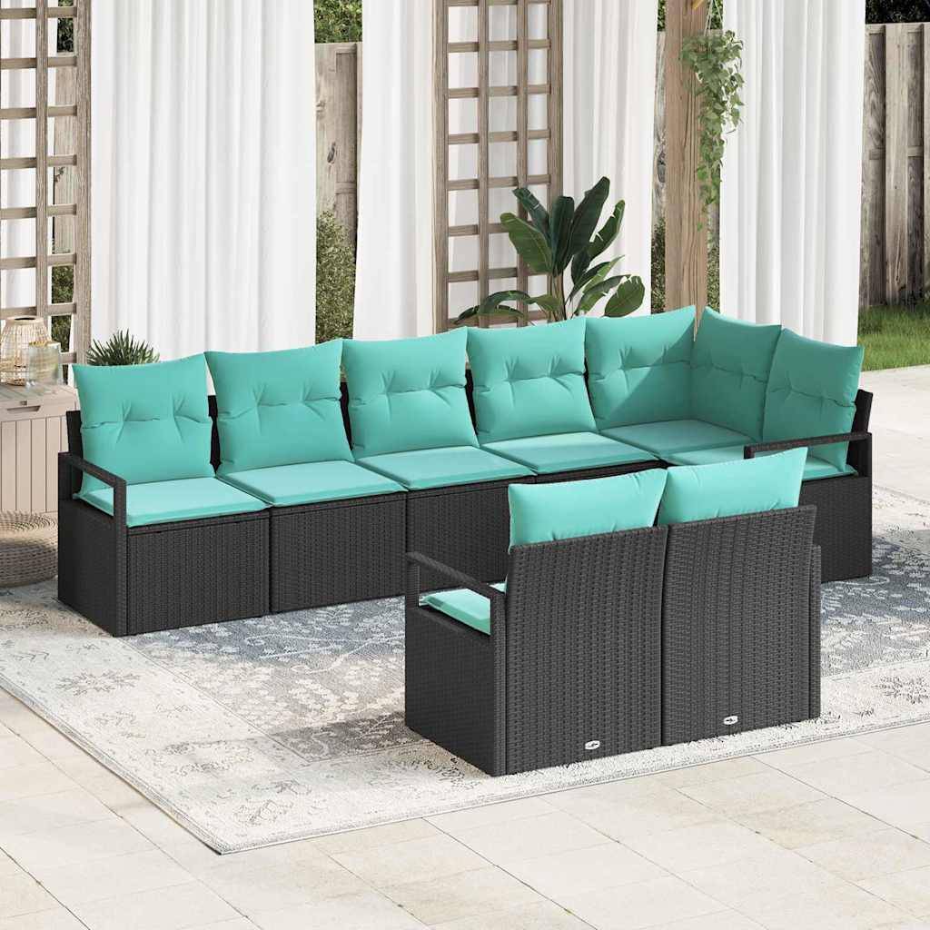 vidaXL Sofa Set mit Kissen 8 pcs Schwarz Poly Rattan