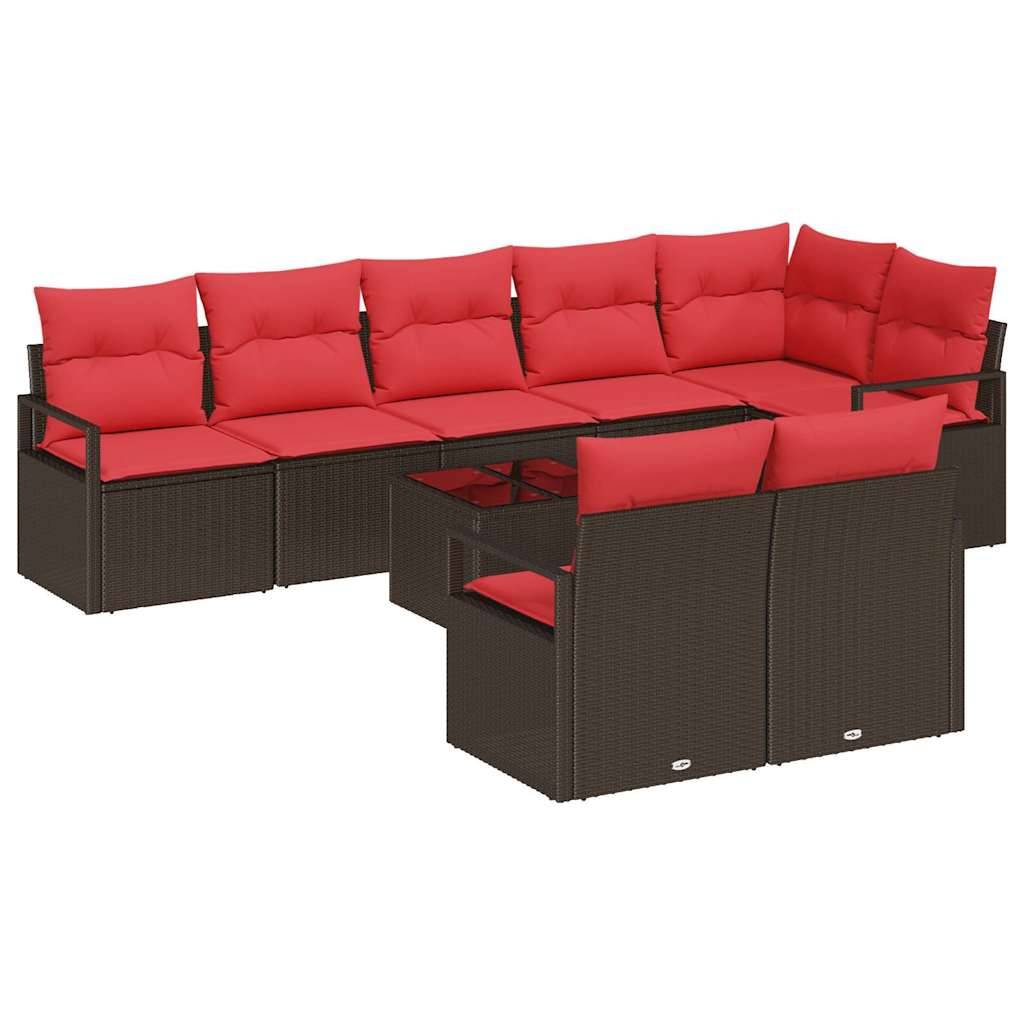 vidaXL Sofa Set mit Kissen 9 pcs Braun Poly Rattan