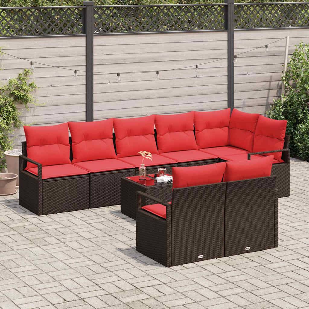 vidaXL Sofa Set mit Kissen 9 pcs Braun Poly Rattan