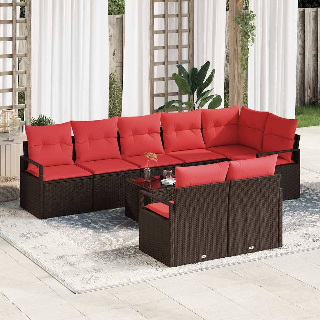 vidaXL Sofa Set mit Kissen 9 pcs Braun Poly Rattan