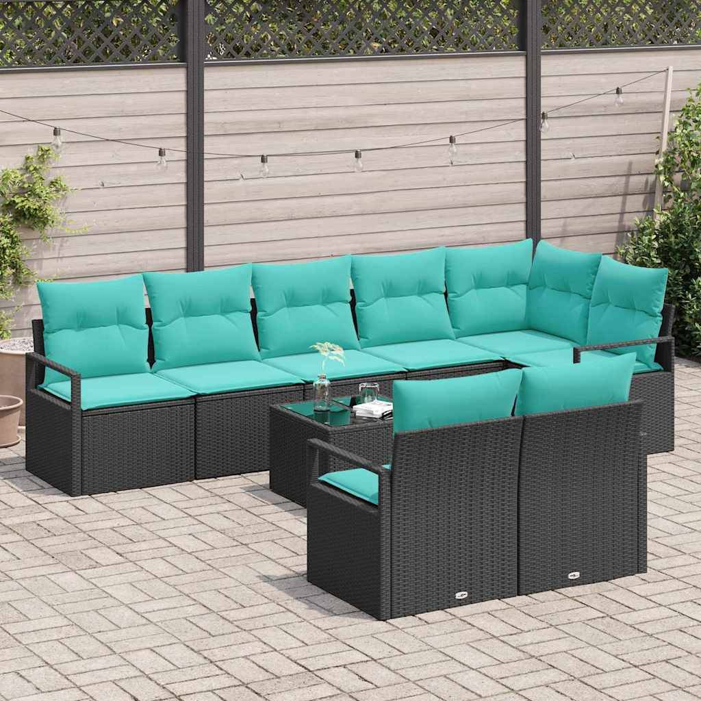 vidaXL Sofa Set mit Kissen 9 pcs Schwarz Poly Rattan