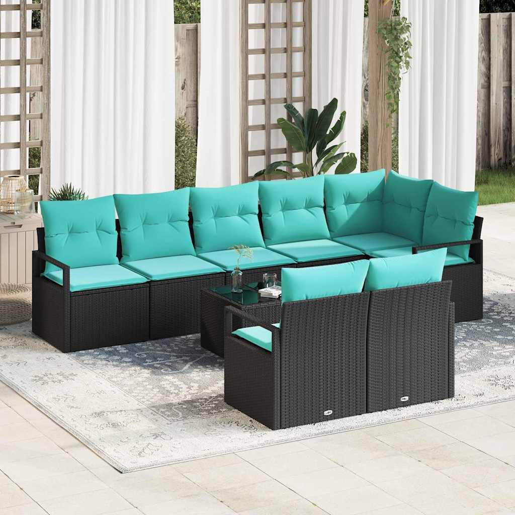 vidaXL Sofa Set mit Kissen 9 pcs Schwarz Poly Rattan