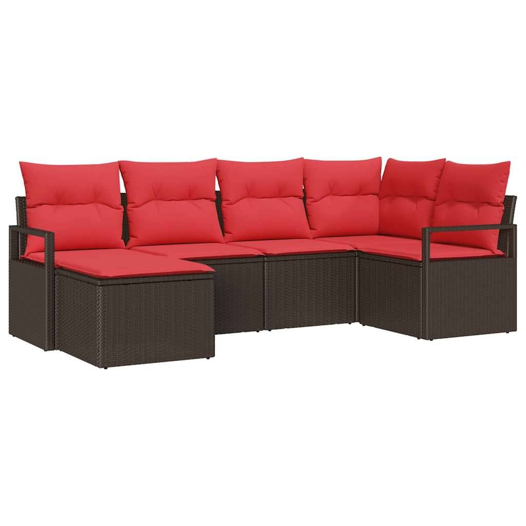 vidaXL Sofa Set mit Kissen 6 pcs Braun Poly Rattan