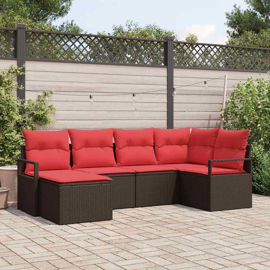 vidaXL Sofa Set mit Kissen 6 pcs Braun Poly Rattan