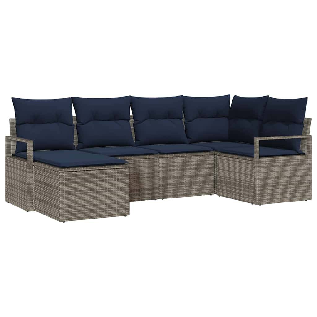 vidaXL Sofa Set mit Kissen 6 pcs Grau Poly Rattan