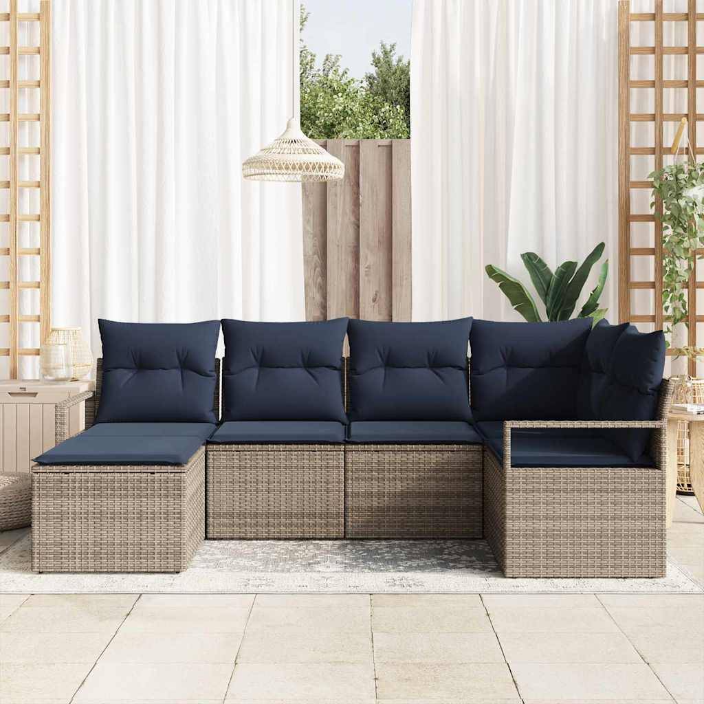 vidaXL Sofa Set mit Kissen 6 pcs Grau Poly Rattan