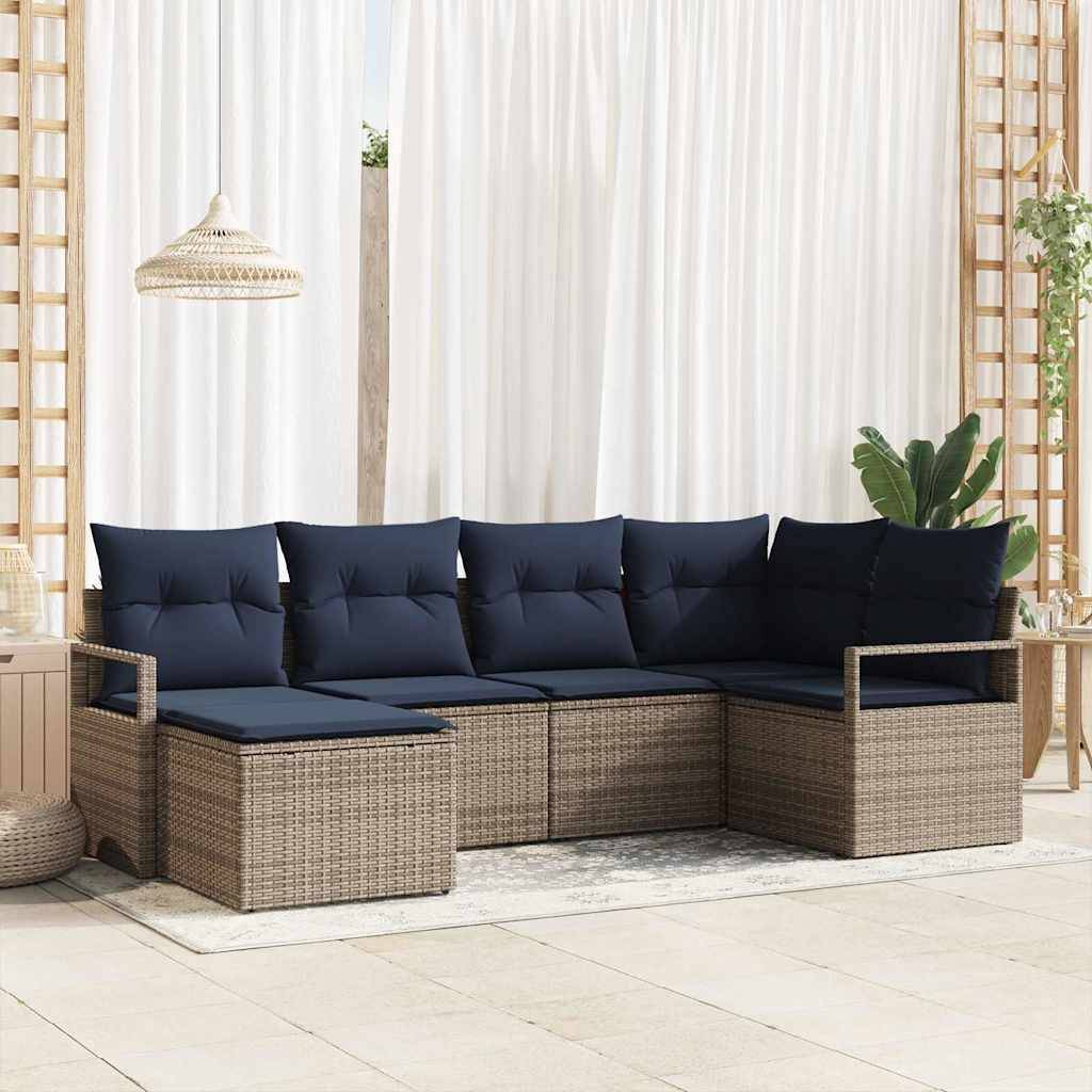 vidaXL Sofa Set mit Kissen 6 pcs Grau Poly Rattan