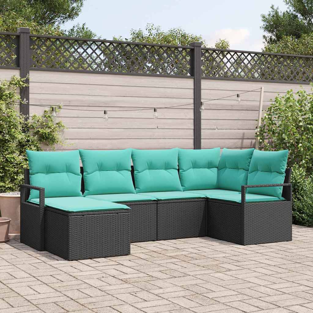 vidaXL Sofa Set mit Kissen 6 pcs Schwarz Poly Rattan