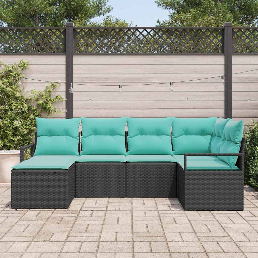 vidaXL Sofa Set mit Kissen 6 pcs Schwarz Poly Rattan