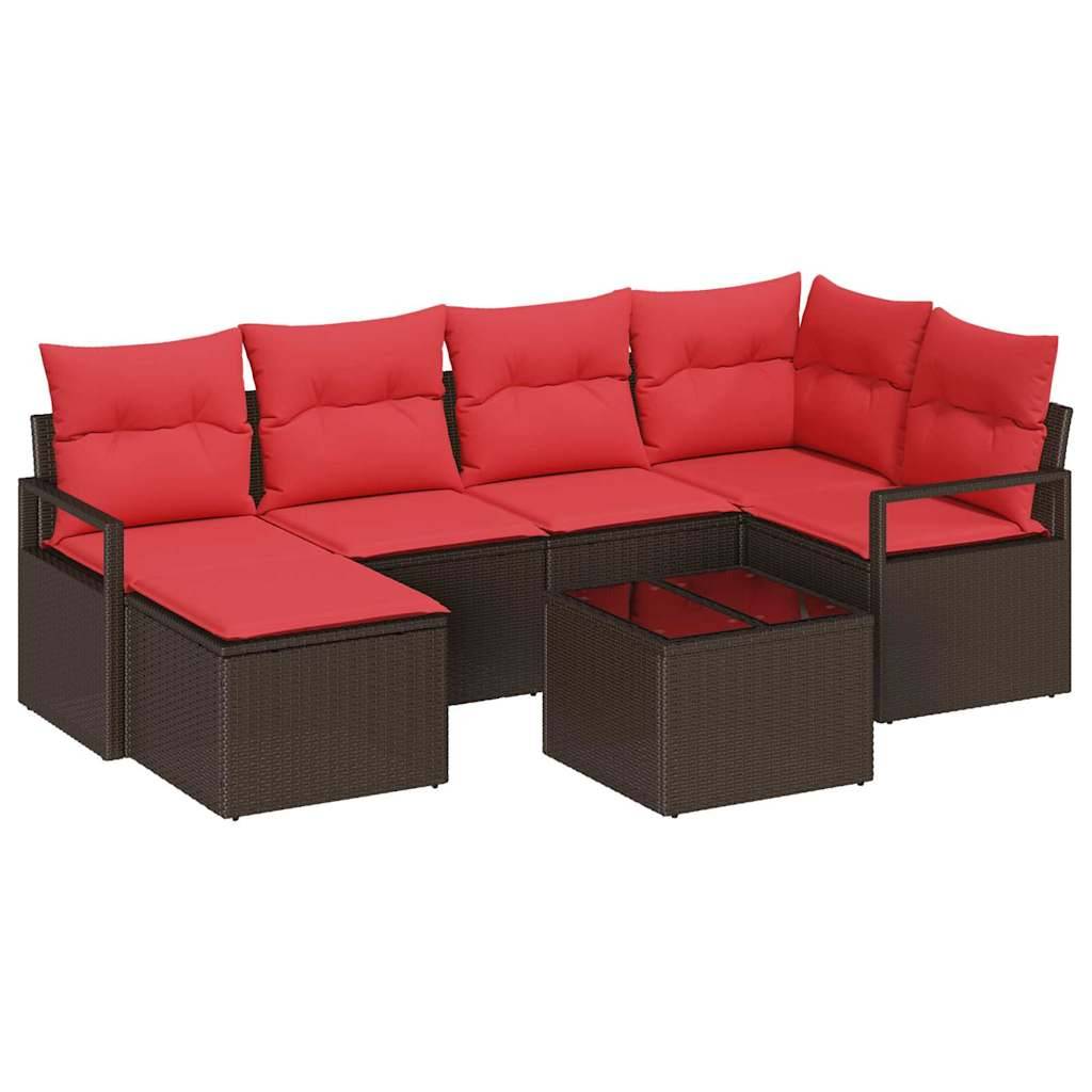 vidaXL Sofa Set 7 pcs Braun Poly-Rattan