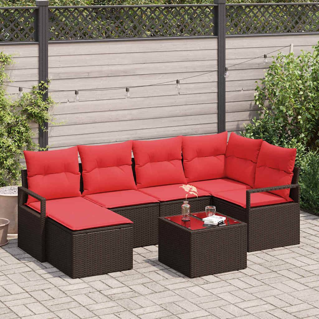 vidaXL Sofa Set 7 pcs Braun Poly-Rattan