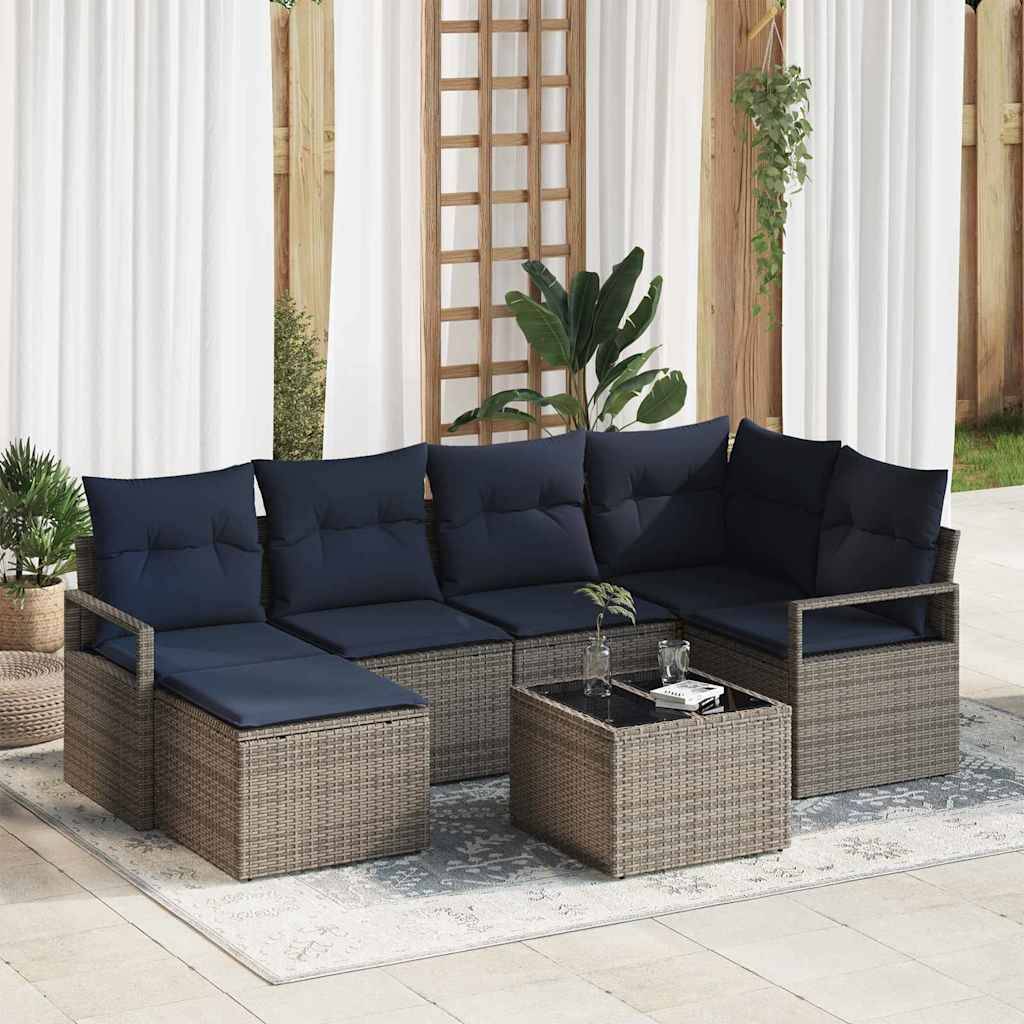 vidaXL Sofa Set mit Kissen 7 pcs Grau Poly Rattan
