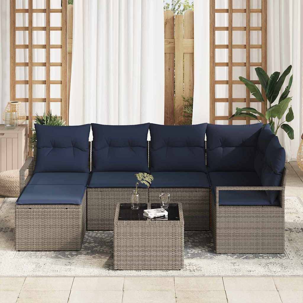 vidaXL Sofa Set mit Kissen 7 pcs Grau Poly Rattan