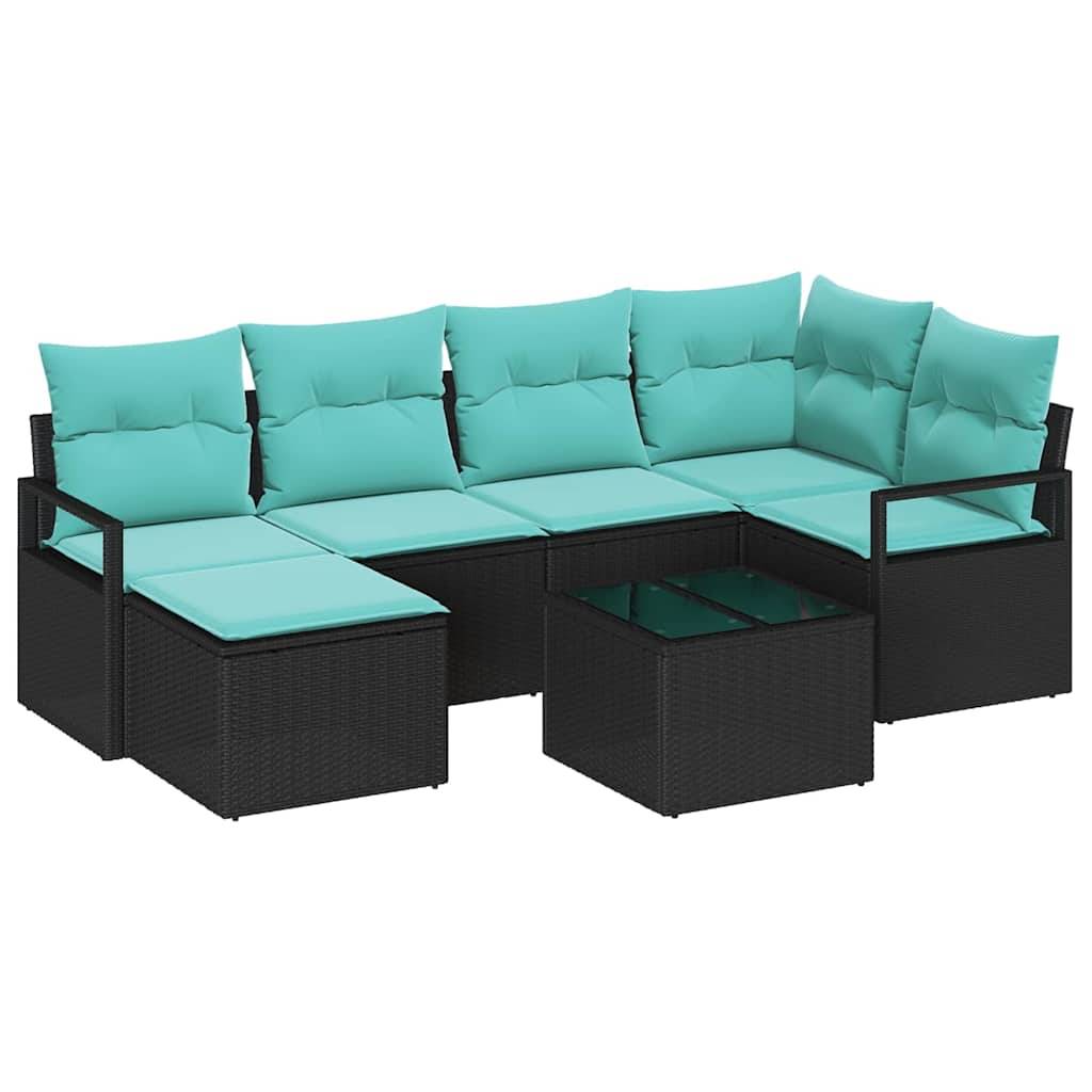 vidaXL Sofa Set mit Kissen 7 pcs Schwarz Poly Rattan