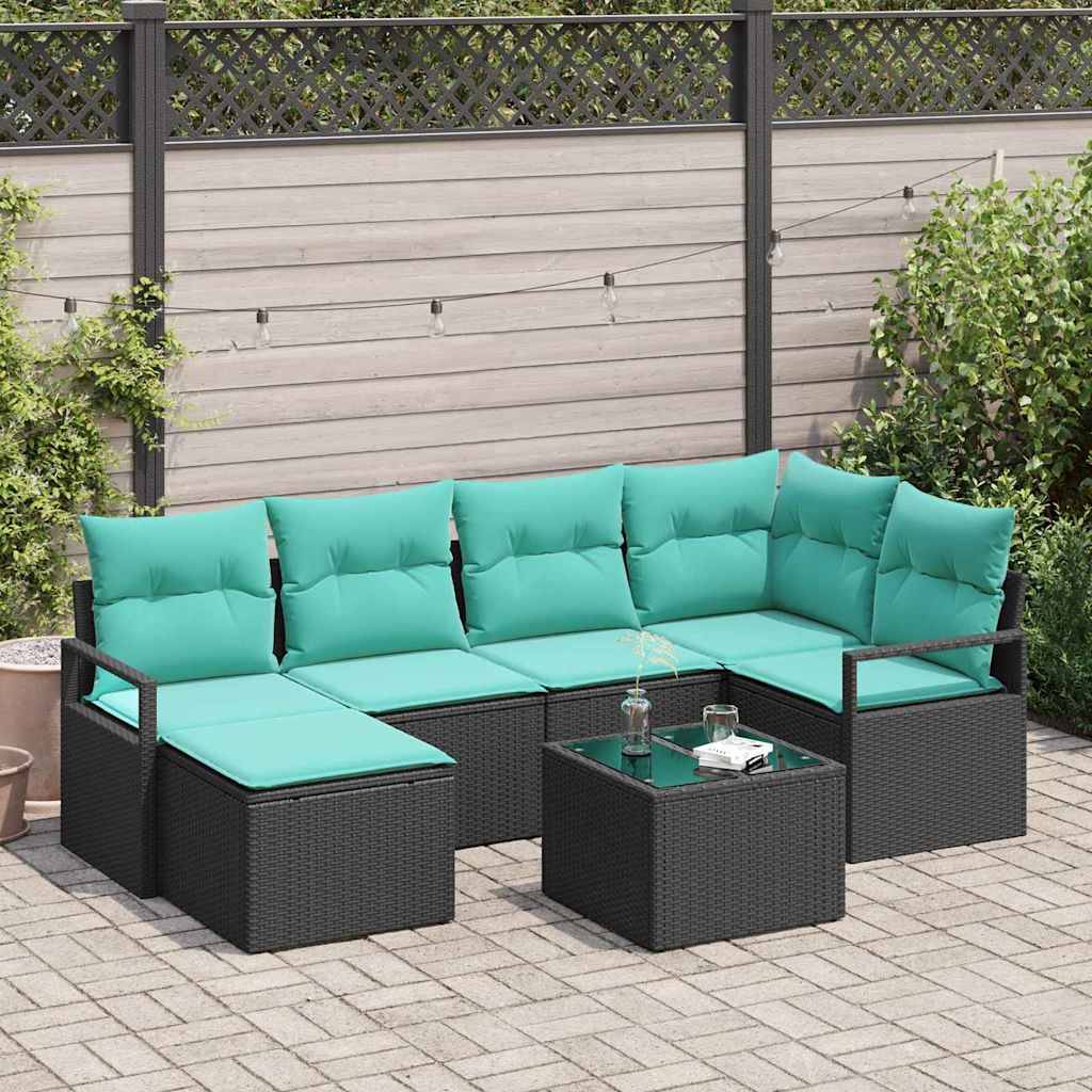 vidaXL Sofa Set mit Kissen 7 pcs Schwarz Poly Rattan