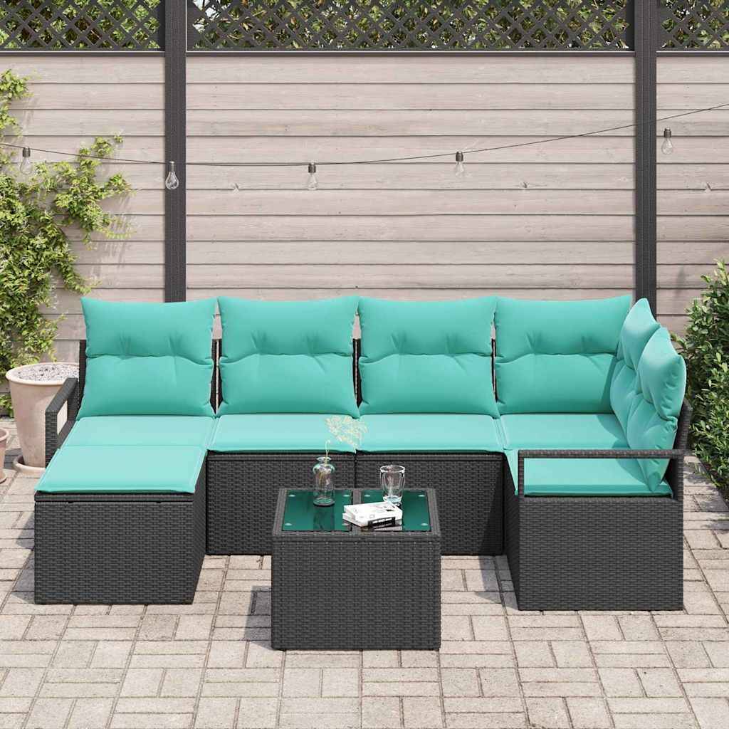 vidaXL Sofa Set mit Kissen 7 pcs Schwarz Poly Rattan